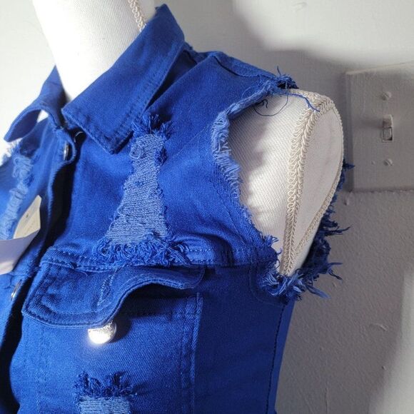 Aroma Womens Dark Blue Distressed Collared Button Front Jean Denim Dress Small - Picture 8 of 10